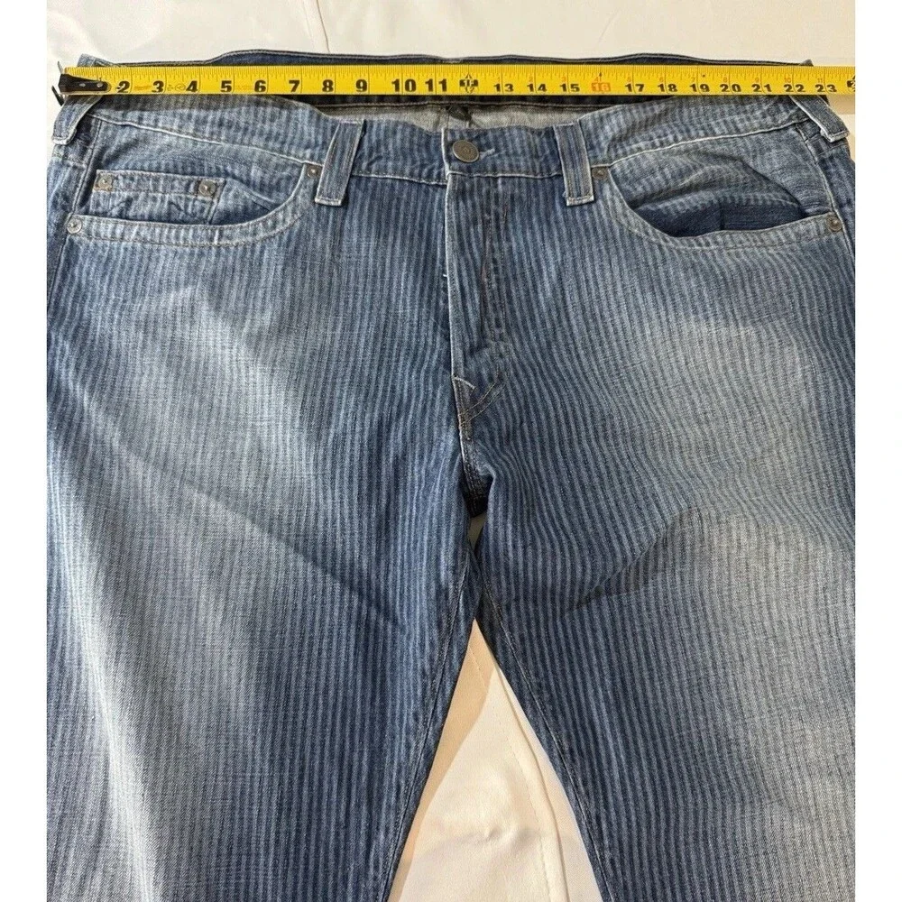 TRUE RELIGION Jeans Mens 44X33 Med Blue Wash Geno Pinstripe Straight Leg